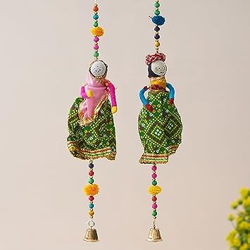 Handmade Multicolor Rajasthani Dolls Door Hangings - Decorative Figurines for Home and Office Decor, 25.4 cm