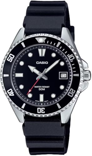 Casio MDV10-1A1V Unisex Dive Inspired 38 mm Rubber Band Black Dial Sports Watch, Black, Classic