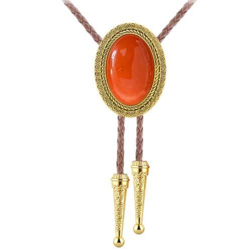Image of Jeilwiy Bolo Tie for Men Real Stone Westwern Cowboy Ties Silver Bolos Women Leather Necktie Gift for Birthday Christmas