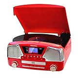 Tocadiscos vintage reproductor de: Vinilos, CD, USB, SD, AUX IN y MP3 mediante Bluetooth.