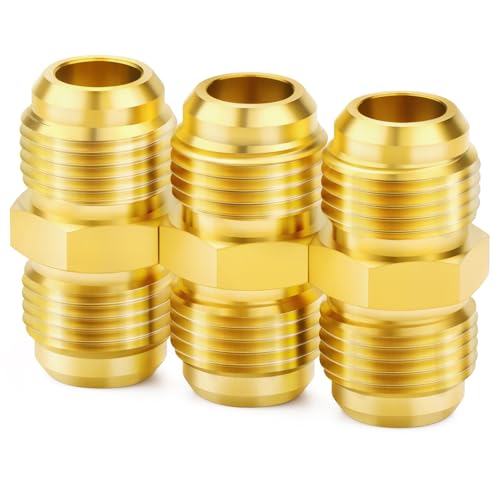 ChillWaves Brass Flare Tube Fittings, 1/2" Male Flare x 1/2" Male Flare Union Gas Adapter Pipe Connector(3-PACK)