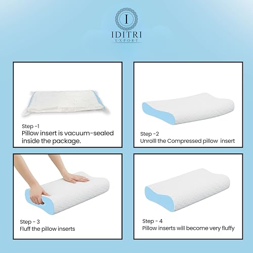 Image of Cervical Support Pillow Set of 2, Memory Foam Contour Bed Cushion for Sleeping, Neck and Shoulder Relief for Side Back Sleepers, Breathable Cover, Sky, 48 x 30 cm, 6 to 9 cm Loft