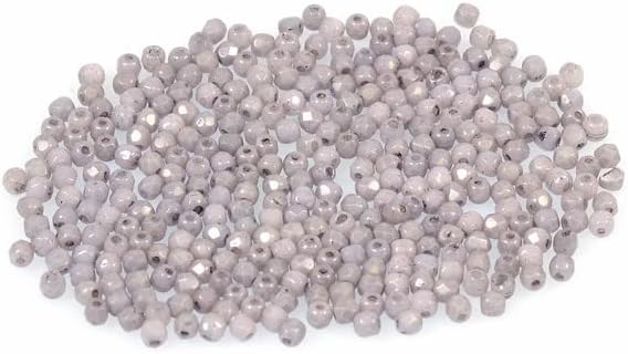 120pcs Fire Polished Faceted Beads Round 2 mm, Chalk White Luster Black (3000-14449), Bohemia Crystal Glass, Czechia 15119001