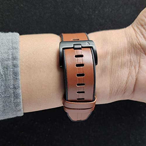 Image of Zitel Band Compatible with Garmin Fenix 8 AMOLED 51mm /8 Pro 51mm, Fenix 7X /7XPro, 6X /6X Pro, 5X /5X Plus, 3 /3 HR, Descent MK1 /2i /3i, Enduro 3 /2 - Leather Integrated with Silicone Sport Strap - Brown