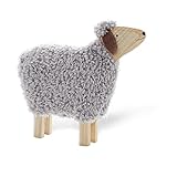 lustiges schaf gartendeko Flauschiges Deko-Schaf Pureday Deko Figur Schaf - Deko Frühling - Deko Wohnzimmer - Deko Schlafzimmer - Figuren - Grau - ca. B 52 cm x T 10 cm x H 47 cm - aus Holz und Wolle - perfekt auch als Osterdeko