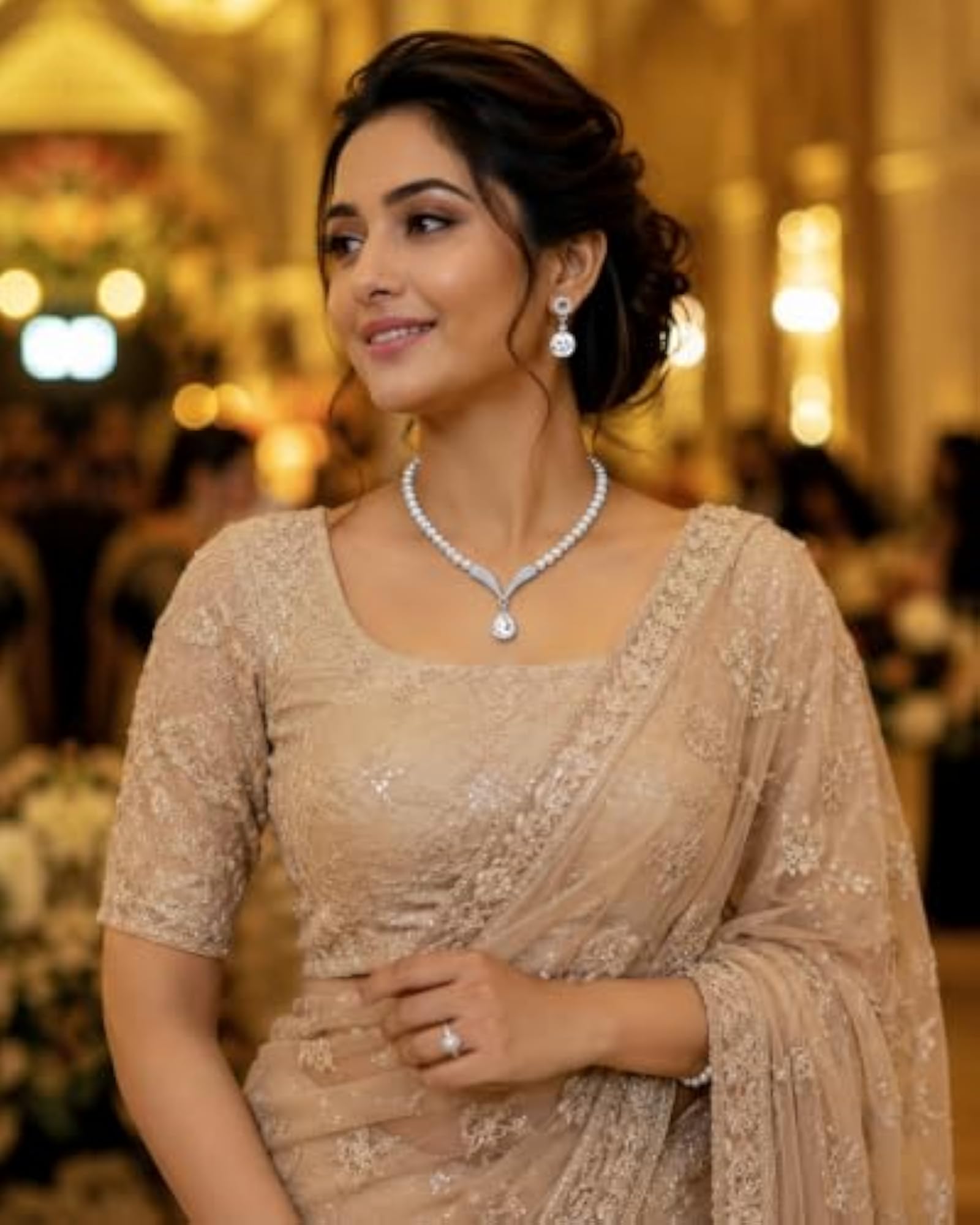 Women's Crystal Pearl Necklace Set with Earrings