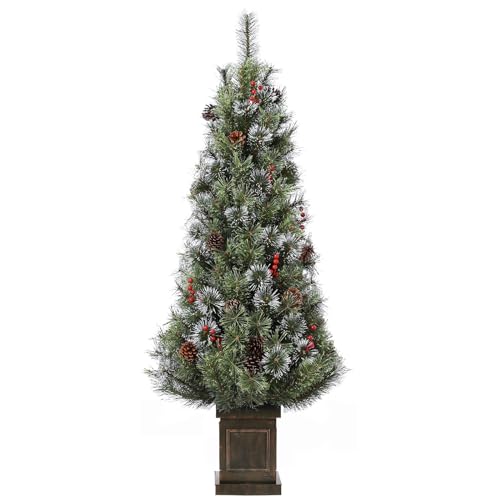 Euker クリスマスツリー 150cm 高濃密度 雪化粧 北欧風 松ぼっくり&レッドベリー付き リアルニードツリー 足隠し 組立簡単 大型 おしゃれ クリスマス飾り