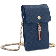 Rioni STA20300 Signature RR Monogram Designer Navy Canvas With Leather Trim Smart Phone Crossbody