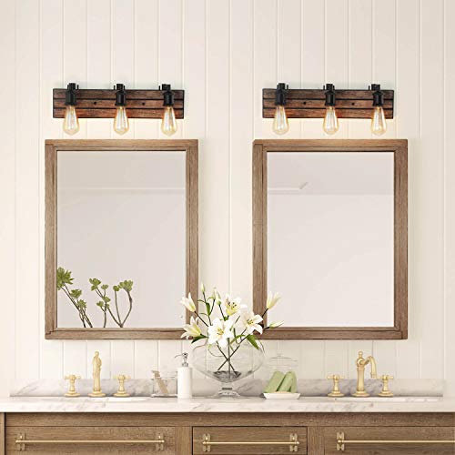 LOG BARN Vanity Lights, Bathroom Fixtures in Rustic Wood and Oil Rubbed Metal Finish, Farmhouse Wall Sconces with Adjustable Sockets Over Mirrors - Thumbnail 2