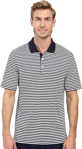 adidas Golf Men's Performance 3-Color Stripe Polo Shirt, Navy/White, Medium