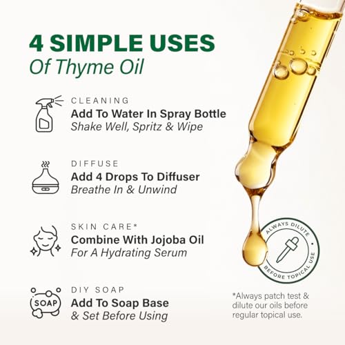 Image of 100% Pure Thyme Oil - 4 Fl Oz Thyme Essential Oil for Hair, Skin, Diffuser, Aromatherapy & DIY Soap Making Scent