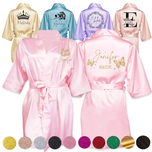 ubjva Personalized Robes for Women Custom Bridesmaid Satin Robe Monogram Party Pajamas for Quinceaneras Birthdays Wedding Events-L