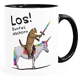 MoonWorks® Kaffee-Tasse Katze Satire Los buntes Einhorn Unicorn Nashorn Pferd Bürotasse lustige Kaffeebecher schwarz Keramik-Tasse