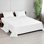 LINENWALAS Double 4 Pcs Bed Sheet Set,100% Organic Bamboo Bedding Set, Cooling Vegan Silk Bedsheets Set with 1 Fitted Sheet, 1 Flat Sheet & 2 Pillowcases (Double, White)