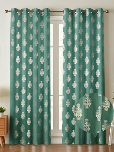 Image of Premium Velvet Window Curtains 5 Feet, Golden Foil Matka Design Room Darkening Curtains for Window, Thermal Insulated Parda - 4 feet x 5 feet (48 x 60 Inch) - 1 Pcs Ice Colour