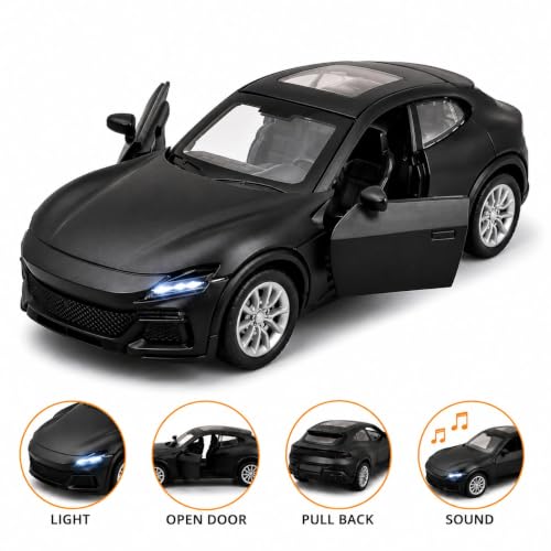 Image of TEC TAVAKKAL 1:36 Scale Diecast Metal Toy Car with Openable Doors, Pull-Back Action, LED Lights & Music - Premium Mini Sports Car Model for Kids & Collectors (Porsche Black)