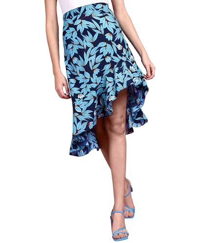 Image of POPWINGS Casual Floral Printed Asymmetric Flare Skirt for Women || Stylish Knee-Length Flare Women Skirt Trendy Western Regular Wear Knee-Length Women Skirt