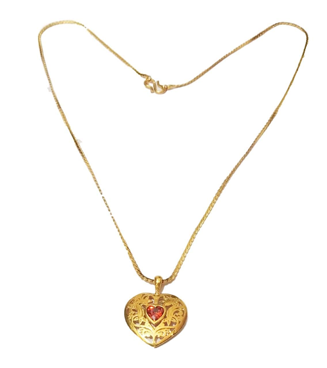 ATHZGolden Heart pendant with chain || For Ladies || S Hook or CrabClaw closure || Red, Deep Orange, Mid violet or Red cubic zirconia options