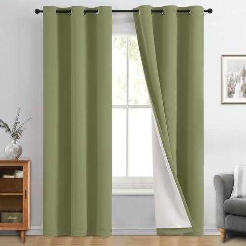 Image of Yakamok Sage Blackout Curtains 84 Inches Long for Bedroom 40 inch Wide 2 Panel | Blackout Curtain Panels for Bedroom, 2 Thick Layers Grommet Top Thermal Insulated Drapes with White Back for Living Room