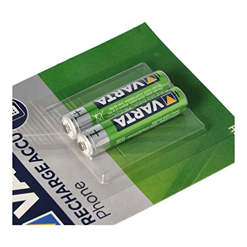 VARTA Batterien AAA, wiederaufladbar, 2 Stück, Recharge Accu Phone, Power on Demand, 800 mAh Ni-MH Akku, vorgeladen, für schnurloses Telefon 2