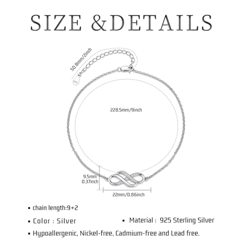 Image of Anklet for Women 925 Sterling Silver Double Infinity Ankle Bracelet Waterproof Summer Jewelry Anniversary Birthday Gifts for Her