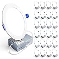 Ensenior 24 Pack 6 Inch LED Recessed Light, Dimmable, 6000K Clear White, 1200LM High Brightness, 12W 120V, Damp Rated, Ultra-Thin Canless Wafer Ceiling Light - ETL & FCC & IC