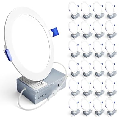 Ensenior 24 Pack 6 Inch LED Recessed Light, Dimmable, 6000K Clear White, 1200LM High Brightness, 12W 120V, Damp Rated, Ultra-Thin Canless Wafer Ceiling Light - ETL & FCC & IC