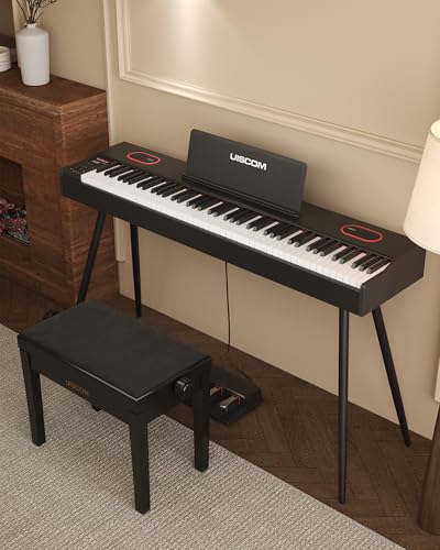 UISCOM Digital Piano Keyboard,88 Key Weighted Keyboard Full-size Electric Piano for Beginners,with Music Stand,Triple Pedal,Power Adapter,USB-MIDI Compatibility,Wood Grain Black