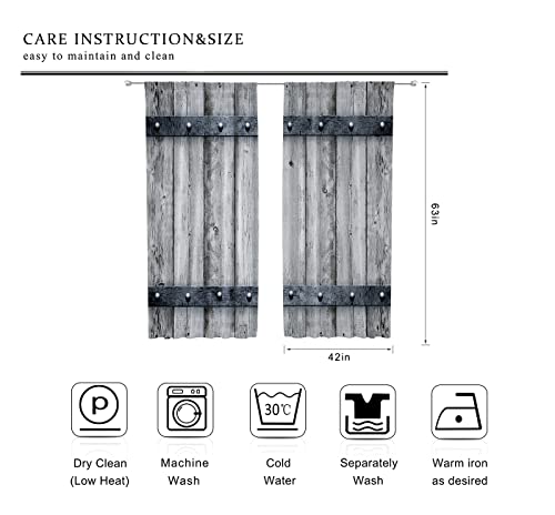 Riyidecor Wooden Barn Doors Kitchen Curtains Woods Rustic Rod Pocket Farm Farmhouse Country Retro Metal Texture Western Printed Living Room Bedroom Window Drapes Treatment Fabric 2 Panels 42 X 63 Inch #TOP2