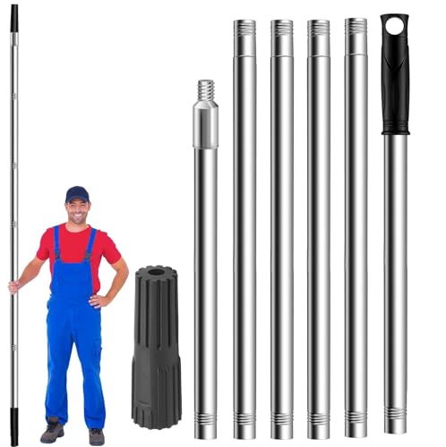 7.2Ft Paint Roller Extension Pole, 7 Segmented Lightweight Stainless Steel Telescopic Pole, Extension Pole with Tapered Adapter, Extendable Roller Pole for Painting and Cleaning Tools,Mop Handle