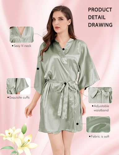 Image of MORFORU Women Bride Bridesmaid Silky Satin Kimono Robe Solid Color Sleepwear for Wedding Party Getting Ready, Short