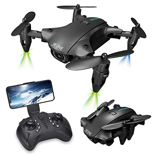meekiee Drones with 4K HD Camera for Kids Adults - Upgraded Foldable Mini H2 Drone Toy with Cool LED Lights, RC Quadcopter with Altitude Hold Real-time Transmission,Obstacle Avoidance