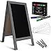 A Frame Chalkboard with Chalk Markers by HBCY Creations: 40x20 Solid Wood A-Frame Sign Gray Double-Sided Magentic Menu Board, Deluxe Set Includes 8 Chalk Markers, 10 Stencils, 2 Magnets