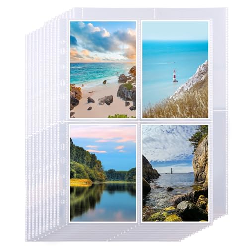FWEEK 120 Stück Fotohüllen A4, Transparent Postkartenhüllen Fotohüllen DIN A4, Postkartenhüllen Transparent 4 Fach für Familien, Hochzeits, 10,5 x 15,2cm