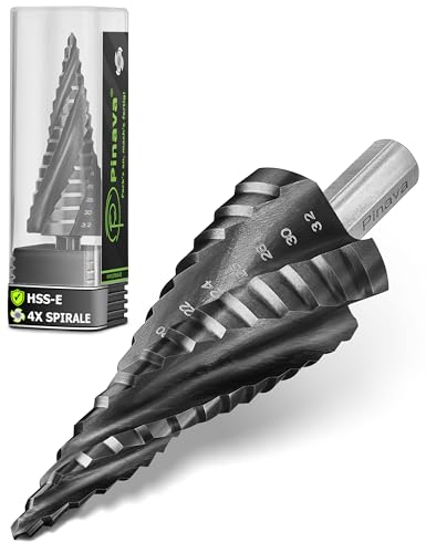 Pinava® Stufenbohrer HSS Cobalt Pro 4XSPIRAL [Schneller, Präziser, Langlebiger] Ø 4-32mm - Profi Kegelbohrer für Edelstahl, Metall, Holz, Kunststoff - Blech-Schälbohrer Extrem Scharfer Edelstahlbohrer