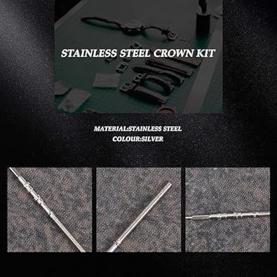 6Pcs Silver Movement Watch Steel Stem Crown Kit Watch of Parts for NH35 NH36 NH38 NH39 Movement Watches Stem Spare Parts Kits Watches Accessories and Repair Tools