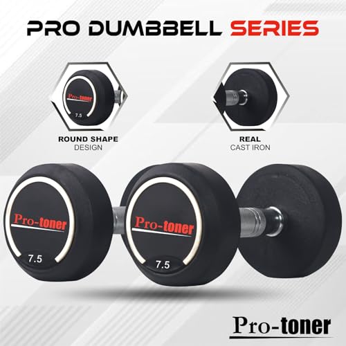 Image of Protoner Premium Rubber Coated Steel Dumbbells for Home Gym, Weightlifting, Bodybuilding, Crossfit, Yoga, Pilates, Pair (15 kg (7.5kg+7.5kg))
