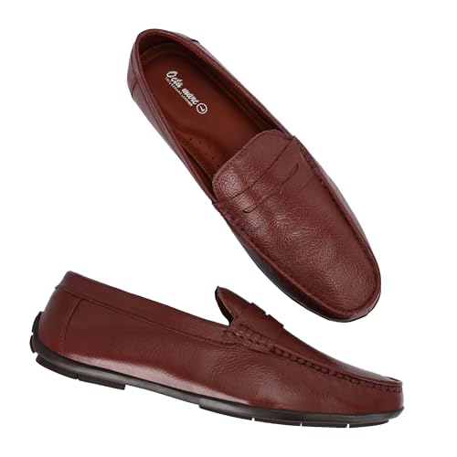 Image of Octa marc Men's Genuine Leather Loafer Shoes | Natural Rubber Sole with Soft Cushioned Insole | Classic Slip-On Design for Office, Party, Formal & Casual Wear