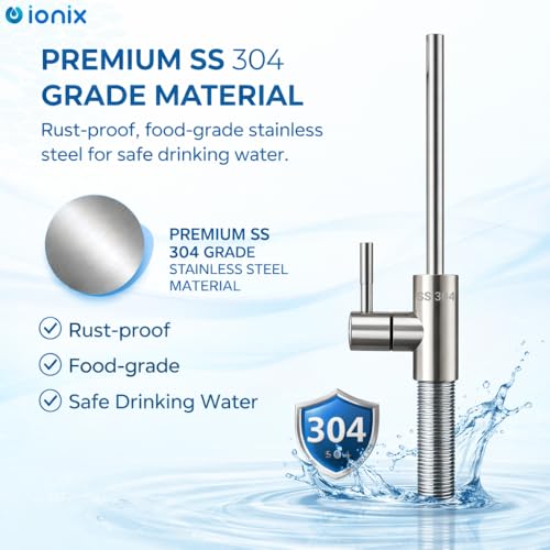 Image of IONIX SS 304 Stainless Steel RO Faucet Tap | 1 /2 Inch Thread | Compatible with 1 /4 inch & 3 /8 inch RO Pipes | Rust-Proof Undersink /Cabinet Water Purifier Tap