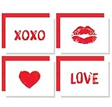 Little Love Notes - Set of 8 Blank Note Cards + Red Envelopes - 4 Unique Designs - By Palmer Street Press
