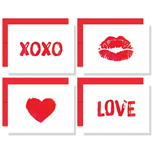 Little Love Notes: Set of 8 Premium Valentine's Day Blank Note Cards with Red Envelopes - 4 Unique Valentines With Brush Art Designs for Him or Her - Made in the USA By Palmer Street Press