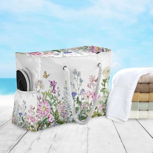 Image of Beach Tote Bags for Women, Turtle Flower Starfish Large Beach Shoulder Bag Pool Bags Purse