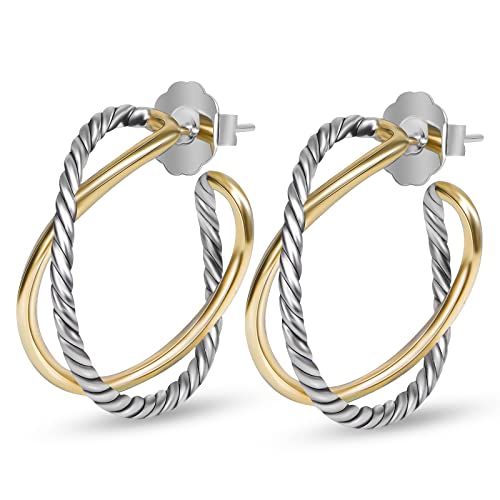 18K Gold-plated Half Hoop Earrings Designer Inspired Twisted Cable Wire Hoop Earrings Look Alike Jewelry for Women
