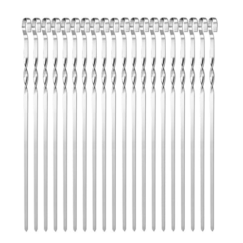 20本の錆びないスチール製グリルスティックスパイラル溝により、調理中に食品が回転するのを防ぎます。オーブングリルに最適。収納が簡単。キッチンツール。キッチンバーベキュー用品。