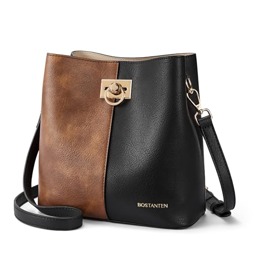 BOSTANTEN Crossbody Bucket Shoulder Bags for Women Vegan Leather Purse Cross Body Handbag Multiple Pockets