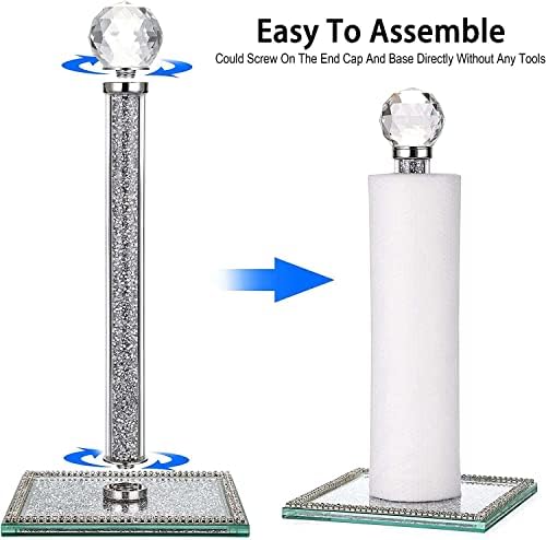 EagleWiz Crushed Diamond Silver Crystal Diamante Filled Kitchen Roll Holder Diamante Freestanding Chrome Kitchen Roll Holder for kitchen decoration 35cm