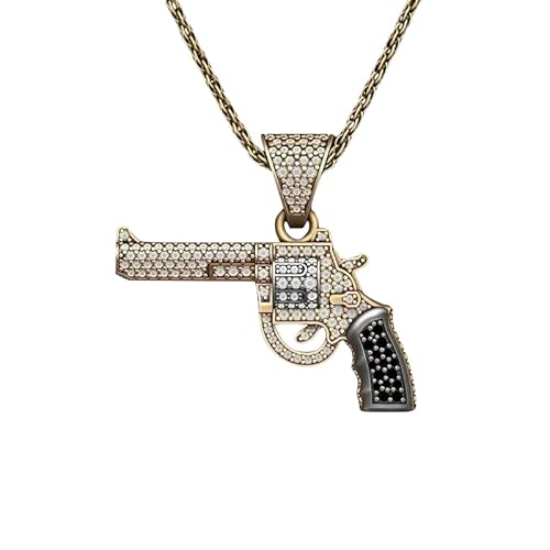 Collar con colgante Pistola Magnum con Strass Brillantes Moda Hip hop Punk Colgante Color Oro, Pendente Pistola, Zinc, Diamantes de imitación Cover