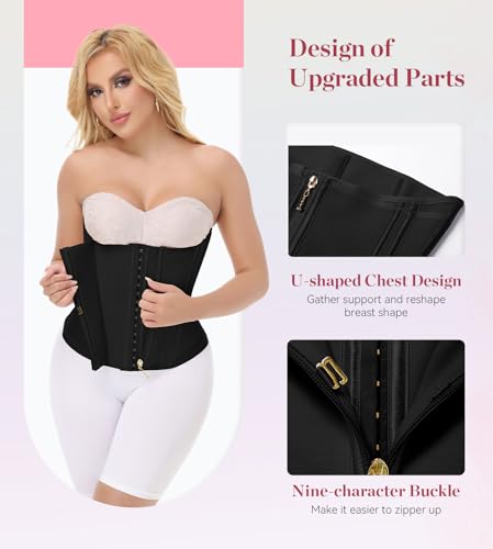 Image of SHAPSHE Waist Trainer For Women Cincher Underbust Corset Shapewear Zipper | Double-Layer Tummy Control Smooth Belly,15 Steel Bones Support Back,Elastic Mesh Enhances Comfort,Postpartum,Daily,Workout