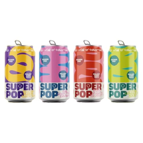 Super Pop 4er Tasting Set – von Pamela Reif – Funktionale Limonade mit Apfelessig & Ballaststoffen – 4 Sorten je 330ml – Zuckerfrei, vegan, kalorienarm inkl. Pfand EINWEG Super Pop 4er Tasting Set – von Pamela Reif – Funktionale Limonade mit Apfelessig & Ballaststoffen – 4 Sorten je 330ml – Zuckerfrei, vegan, kalorienarm inkl. Pfand EINWEG