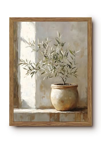 Vintage Framed Olive Tree Canvas Wall Art, Neutral Botanical Pictures Wall Decor, Rustic Potted Plant Paintings Prints, Organic Modern Farmhouse Artwork for Living Room Bedroom 8x10 Inch